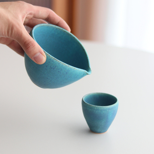 日本原装进口信乐烧青彩釉公道杯片口茶具日式复古清酒注器茶杯