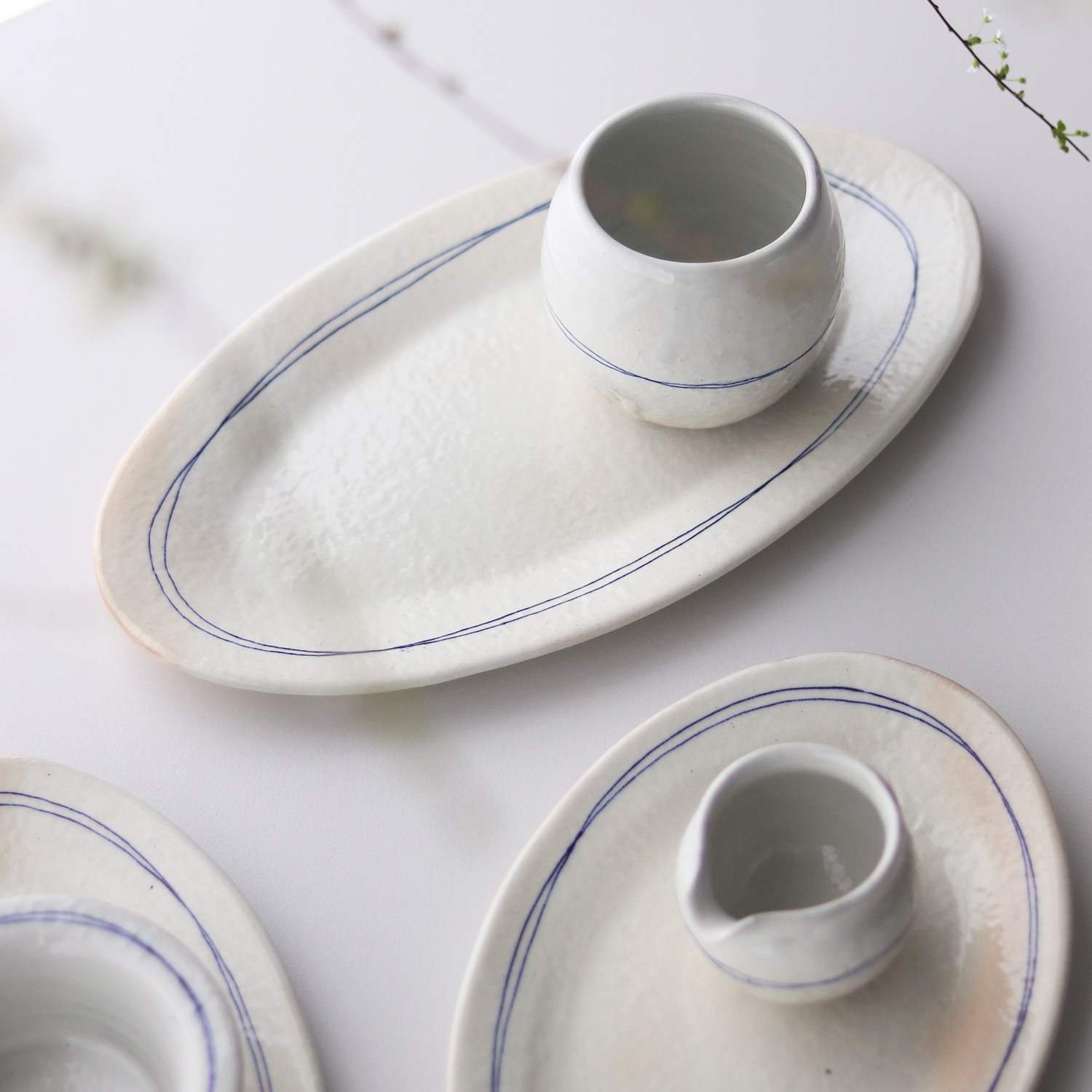 日本进口作家古谷浩一蓝线条手握杯碗日式燕麦杯碟子家用甜品盘,餐饮具,碗,淘宝优惠券,粉丝福利购,淘宝优惠卷