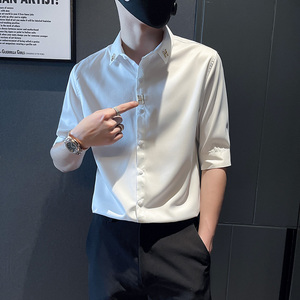 C210-P58 控78 夏季男时尚短袖衬衫潮流男小伙衬衣 黑1图片