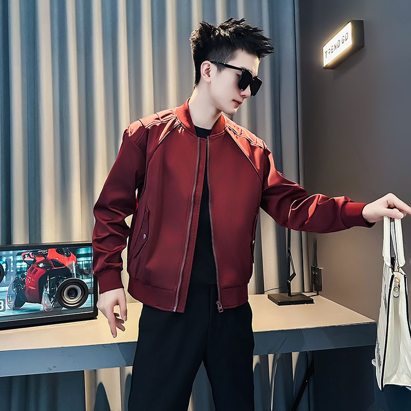 J249-P98控138 秋冬新款社会小伙店主风潮男夹克外套 红1图片