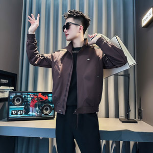 J237-P98控138 秋装新款社会小伙店主风潮男夹克外套 紫咖1图片