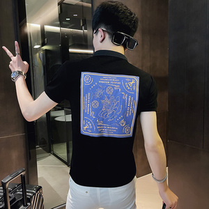 P148-P45 控65 社会小伙修身短袖polo衫男翻领t恤潮 黑图片