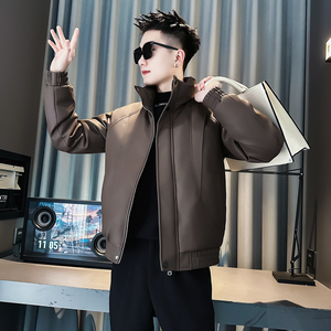F228-P148 控198 社会小伙立领皮棉衣外套潮流修身棉服男 黑1图片