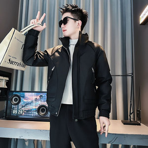 F214-P148 控198 社会小伙立领皮棉衣外套潮流修身棉服男 黑1图片
