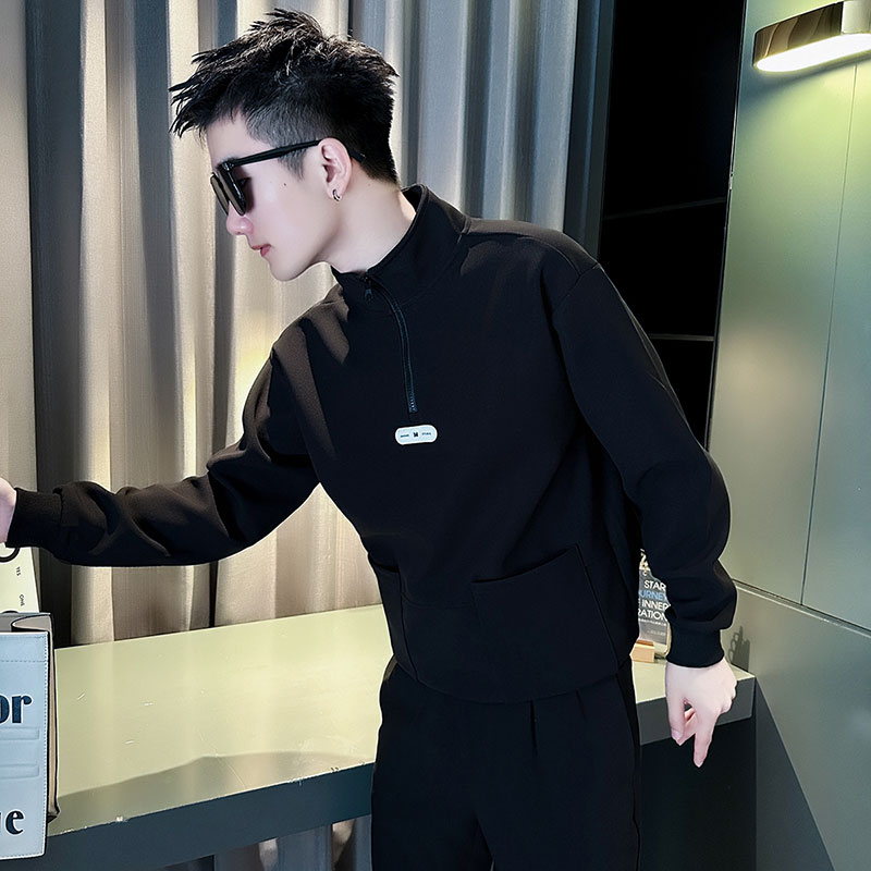 W208-P68控98秋季社会小伙圆领拉链卫衣男店主风卫衣白1,男装卫衣,电商A346