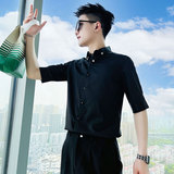 C251-P58控89夏季男时尚短袖衬衫潮流男小伙衬衣黑1，男装T恤，电商A346