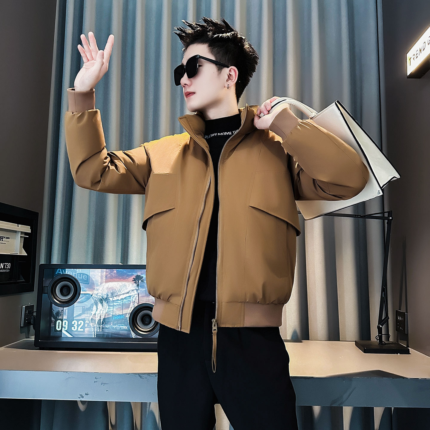 F210-P138控178社会小伙立领棉衣外套潮流修身棉服男黄1,男装棉衣,电商A346
