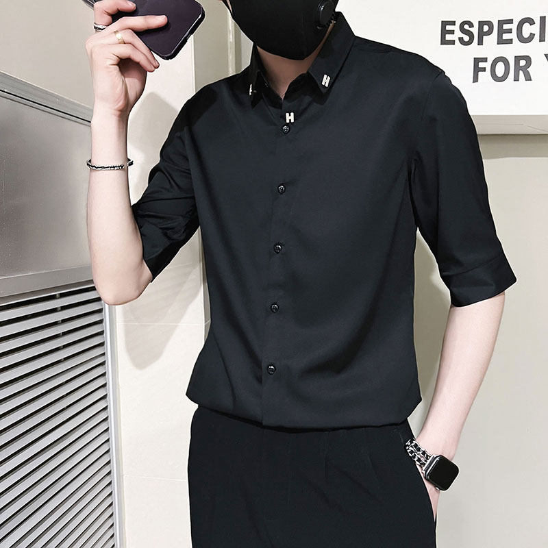 C251-P58控89夏季男时尚短袖衬衫潮流男小伙衬衣黑3，男装T恤，电商A346