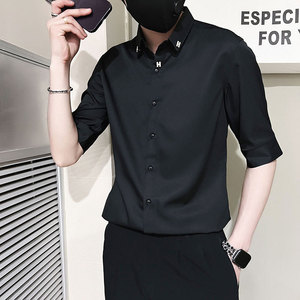 C251-P58 控89 夏季男时尚短袖衬衫潮流男小伙衬衣 黑3，男装T恤，电商A346