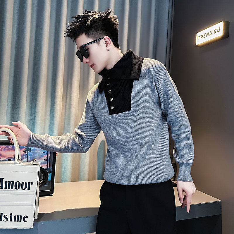 M247-P88控118社会小伙冬季圆领毛衣新款男修身针织衫男潮流灰1，男装针织衫/毛衣，电商A346