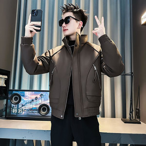 F214-P148 控198 社会小伙立领皮棉衣外套潮流修身棉服男 黑1图片
