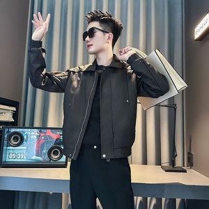 J256-P128控168 秋冬新款社会小伙店主风潮男夹克皮衣外套 黑1图片