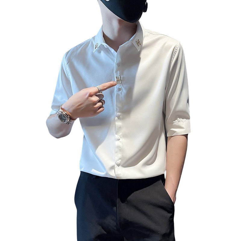 C210-P58控78夏季男时尚短袖衬衫潮流男小伙衬衣黑1,男装T恤,电商A346