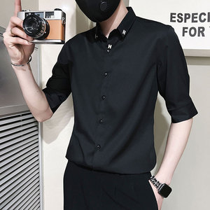 C251-P58 控89 夏季男时尚短袖衬衫潮流男小伙衬衣 黑4，男装T恤，电商A346