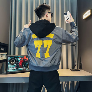 J234-P108控148 秋装新款社会小伙店主风潮男夹克外套 银色1图片