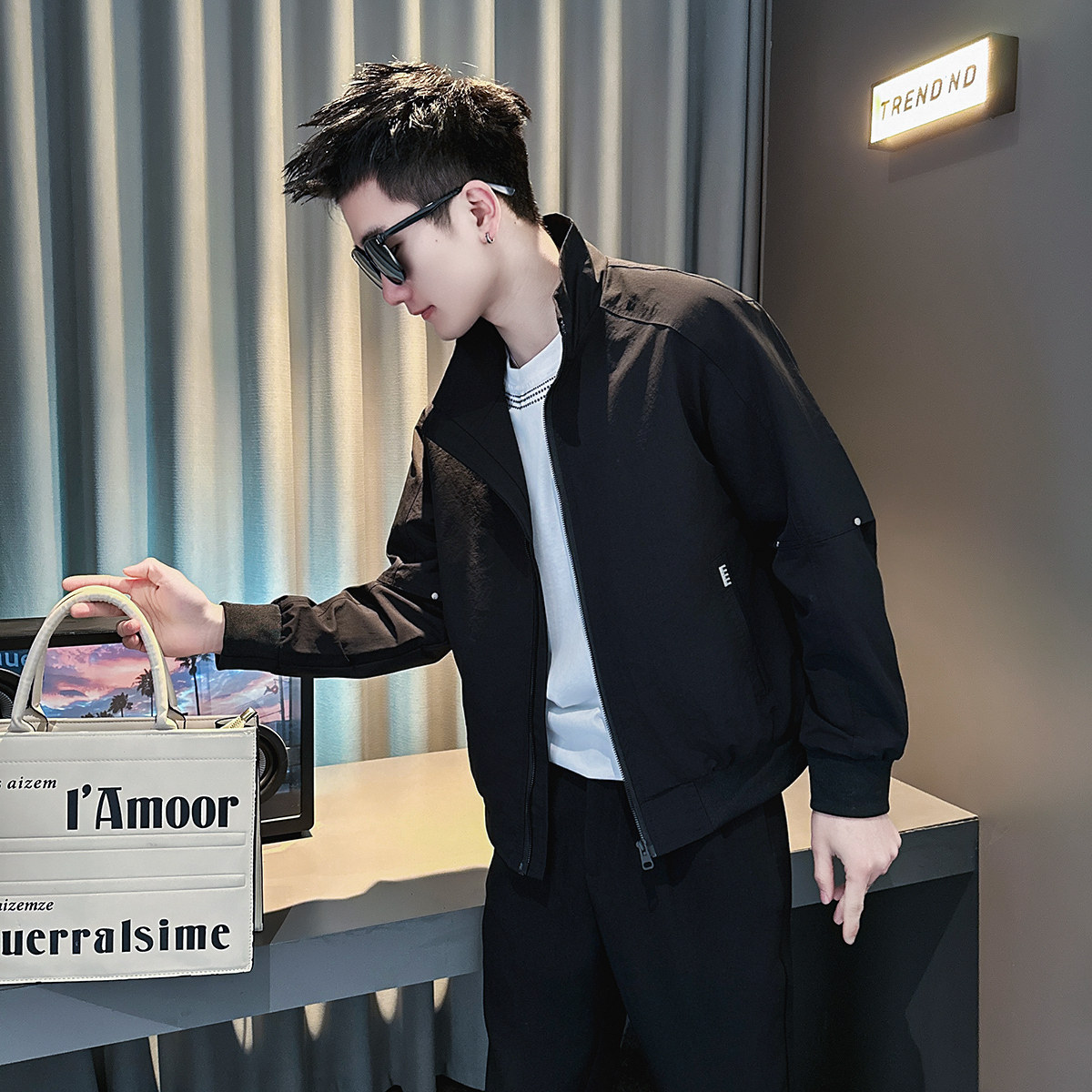 J268-P98控145春装新款社会小伙店主风潮男夹克外套黑1，男装夹克，电商A346