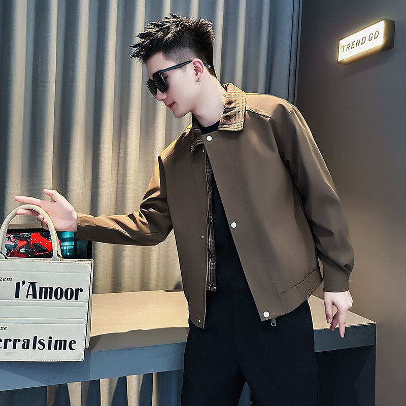 J238-P98控138 秋装新款社会小伙店主风潮男夹克外套 卡其1图片