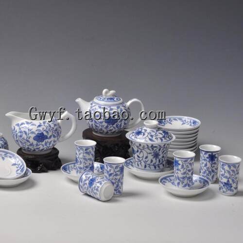景德镇缠枝莲青花瓷器茶具套装
