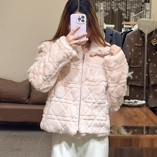 2026贵气时尚千金风方领真兔毛皮草外套女短款毛毛高级感毛绒外套