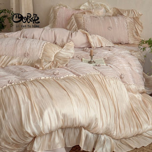 日落橘子海︱法式 浪漫全棉磨毛四件套纯棉立体提花丝光纱边床品仙