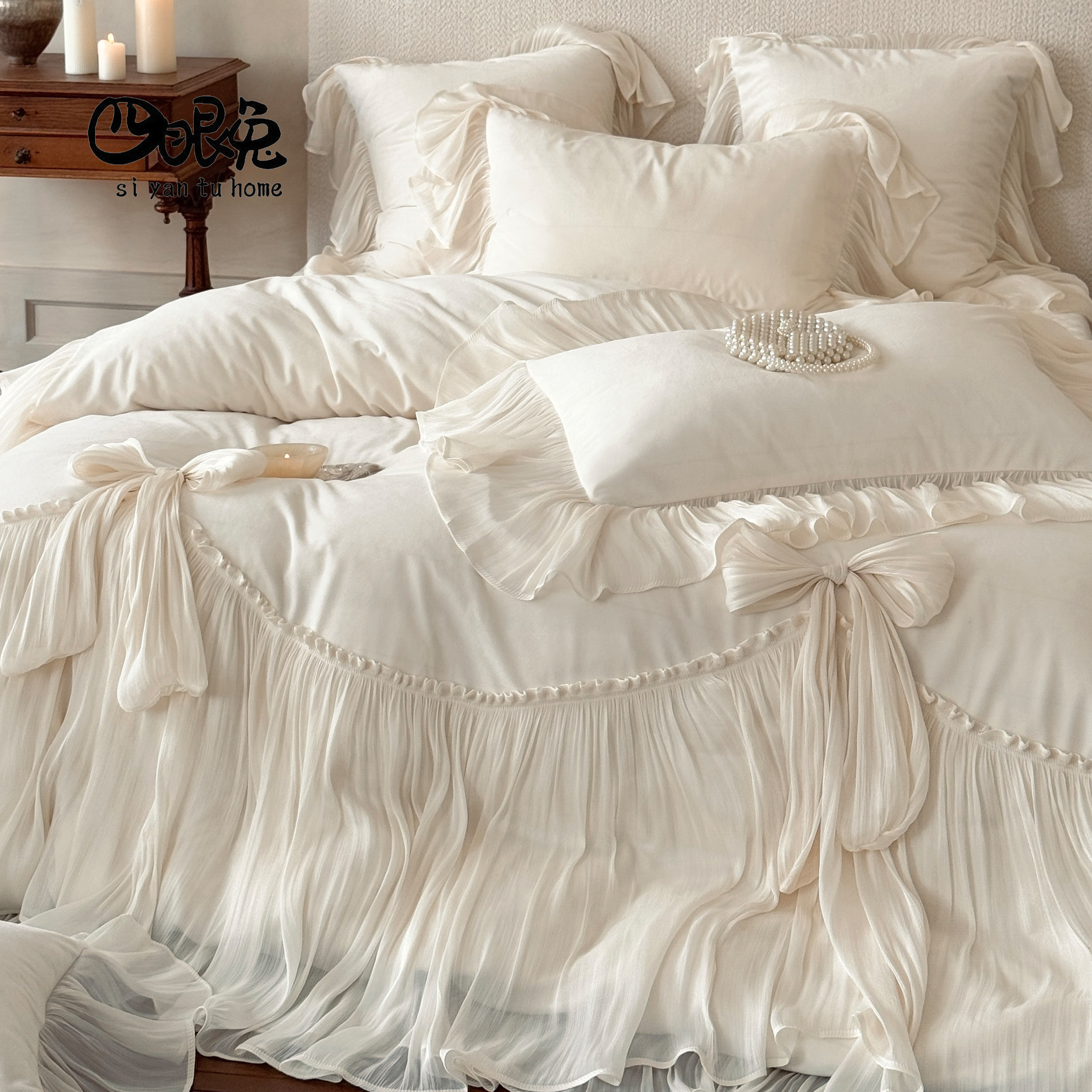 月光恋人︱法式浪漫公主冬季婴儿绒床盖四件套保暖重工花边床品仙