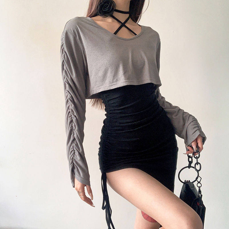 2025年欧美范纯欲吊带连衣裙女设计感休闲防晒罩衫两件套时尚套装