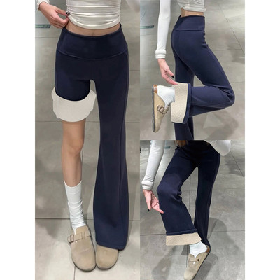 藏青色微喇裤女秋冬季加绒喇叭裤2025新款高腰显瘦糯米运动裤