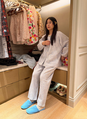 nini自制小白兔印花空气棉睡衣两件套女秋冬款宽松可爱保暖居家服