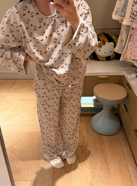 nini自制Kitty印花纯棉毛圈卫衣卫裤套装家居服