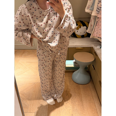 nini自制Kitty印花纯棉毛圈卫衣卫裤套装家居服