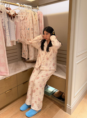 nini自制甜美软糯羊羔绒家居服加厚小绵羊印花睡衣女保暖舒适居家