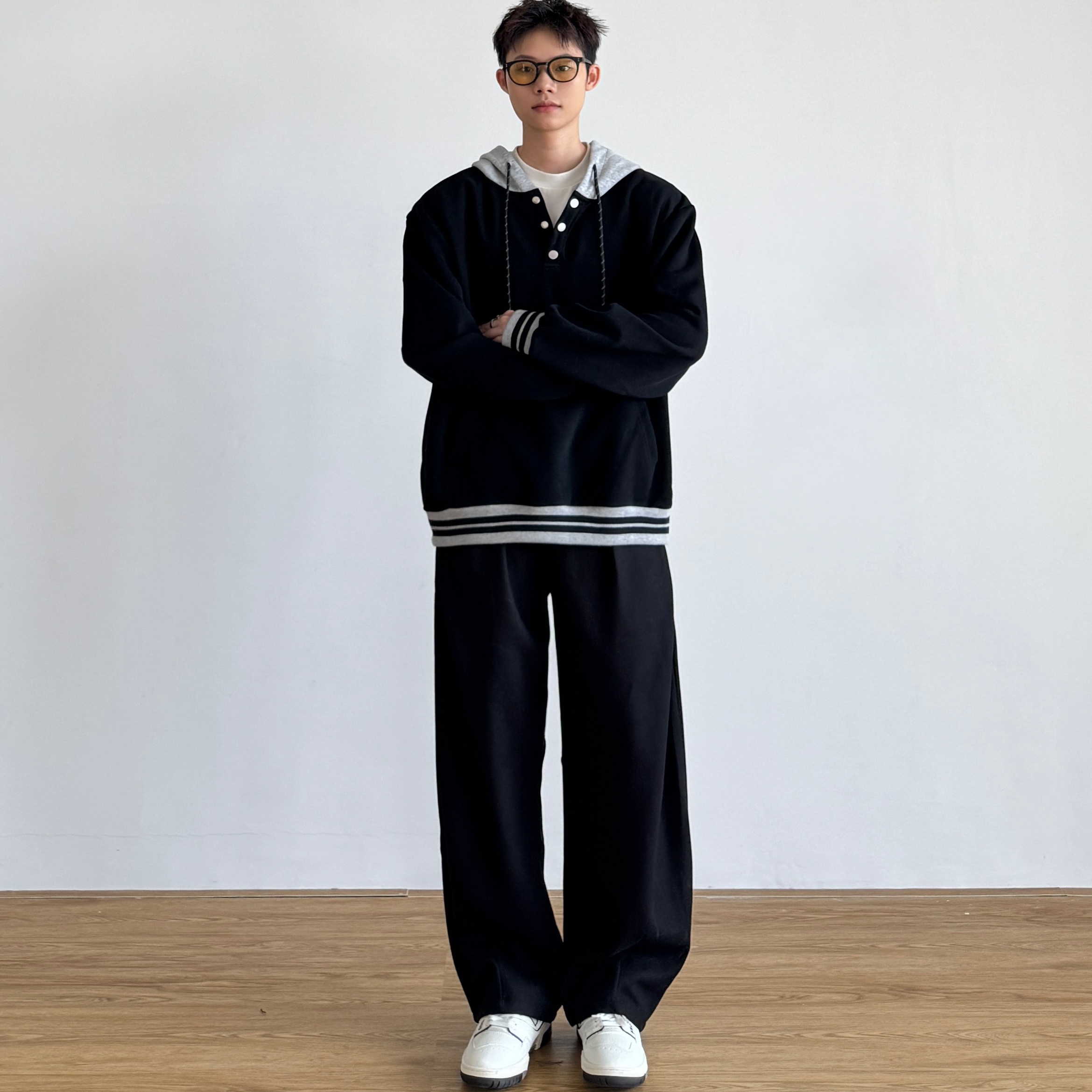 Ruralman日系复古拼接连帽卫衣