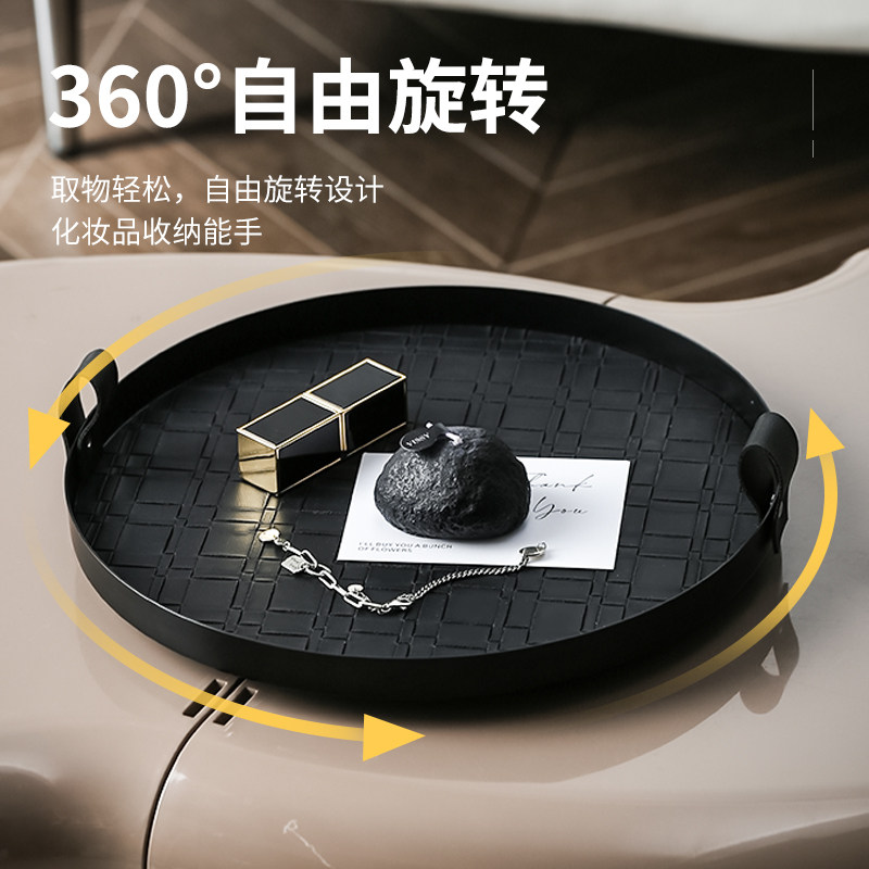 定制多尔顿轻奢黑色皮质旋转香薰托盘高级感客厅茶几玄关桌面装饰