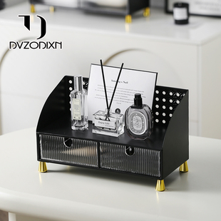 多尔顿亚克力化妆品收纳盒黑色梳妆台洗漱台护肤置物架桌面抽屉式