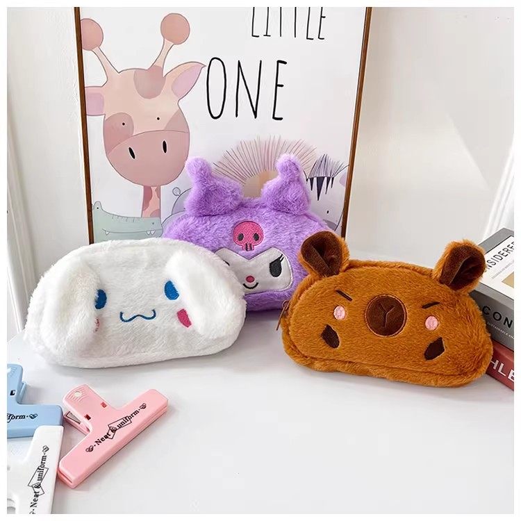 韩版女孩手拿小包卡通可爱毛绒小方包大容量收纳包学生便携化妆包