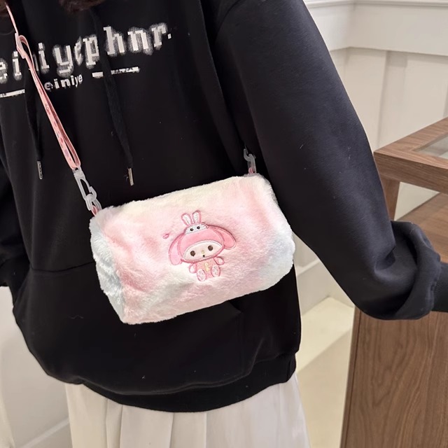 可爱毛绒绒小包包女2024新款秋冬少女手提包儿童卡通美乐蒂斜挎包