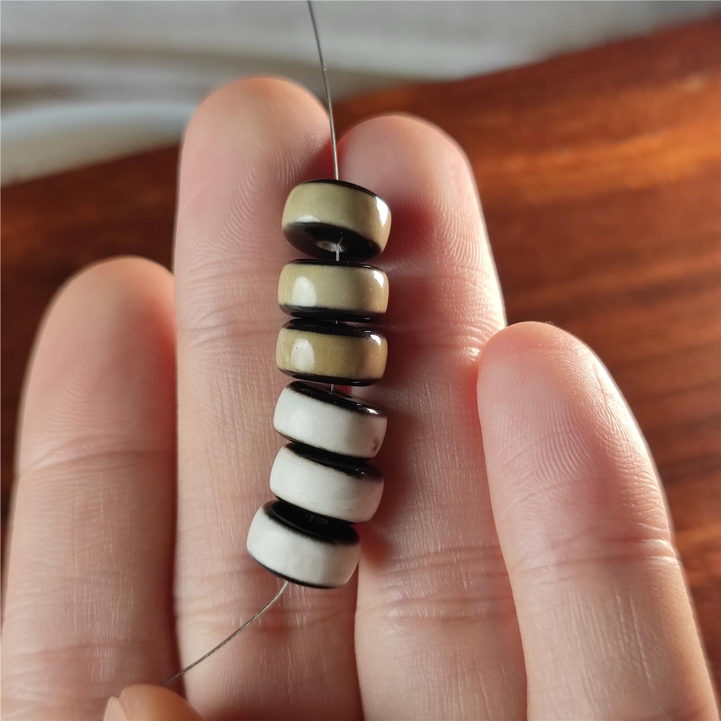 黑白牙黄玛瑙一线药师珠隔片隔珠配珠藏式文玩佛珠手串doy散珠配