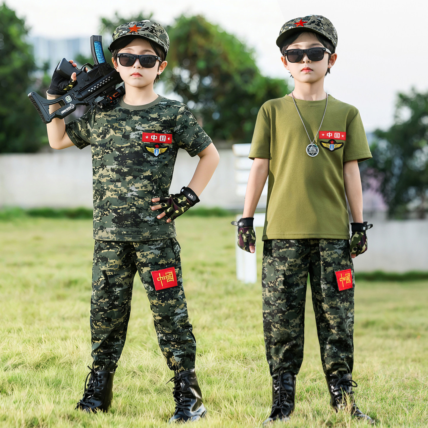 儿童迷彩服套装男童特种兵户外运动纯棉短袖小学生夏令营军训服装