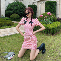 #Real shooting and real price: hot girl design, self-cultivation and improved cheongsam, bubble sleeve dress, women's summer