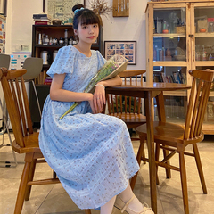 #French first love soft wind bubble sleeve Floral Dress