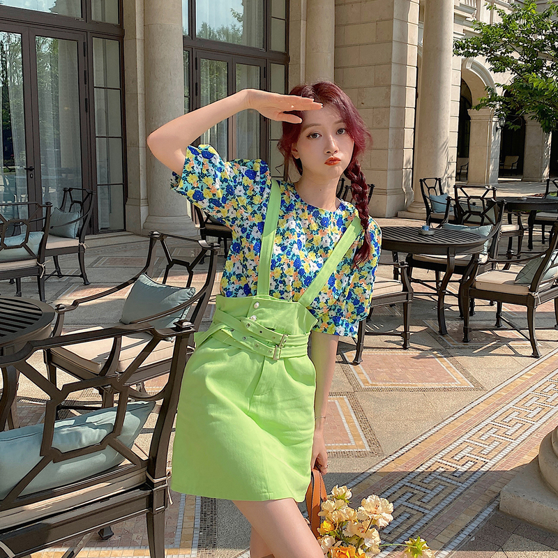 #Real price ᦇ design sense A-line skirt small man with strap skirt women's summer