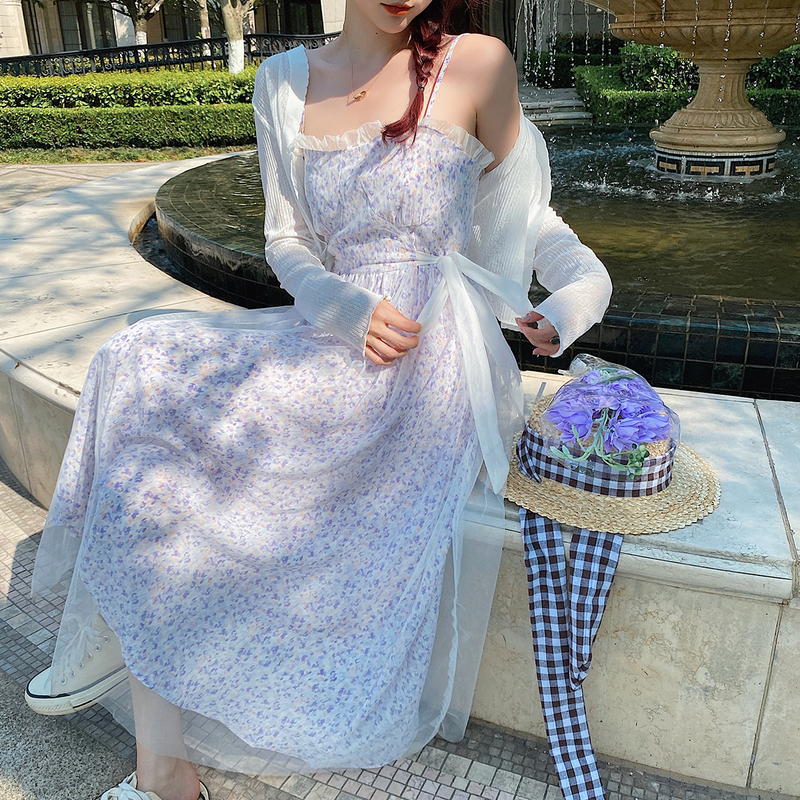 #Real price ᦇ French gentle wind super fairy floral suspender dress