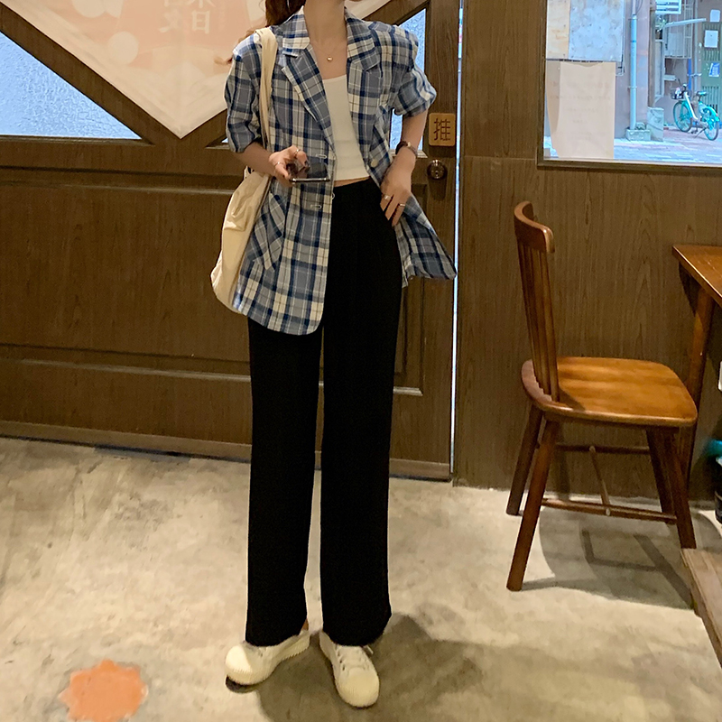 Real photo real price: 2020 new Korean Plaid short sleeve suit thin coat