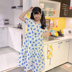 #French first love gentle wind small bubble sleeve floral dress women's summer