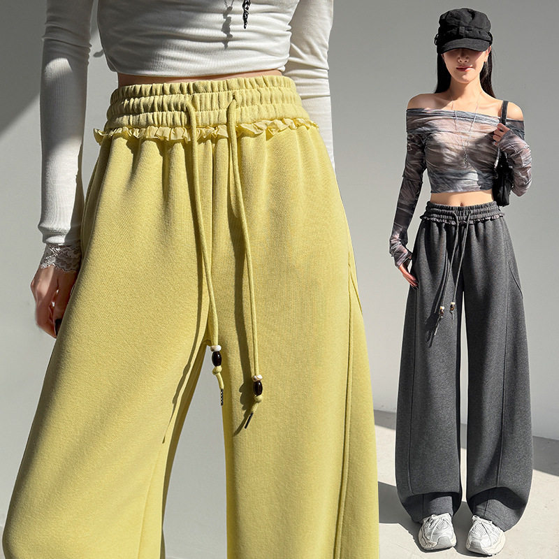 美式高腰运动裤女2026春季裤子爆款阔腿裤直筒修身垂感窄版香蕉裤,女装/女士精品,休闲裤,淘宝优惠券,粉丝福利购,淘宝优惠卷