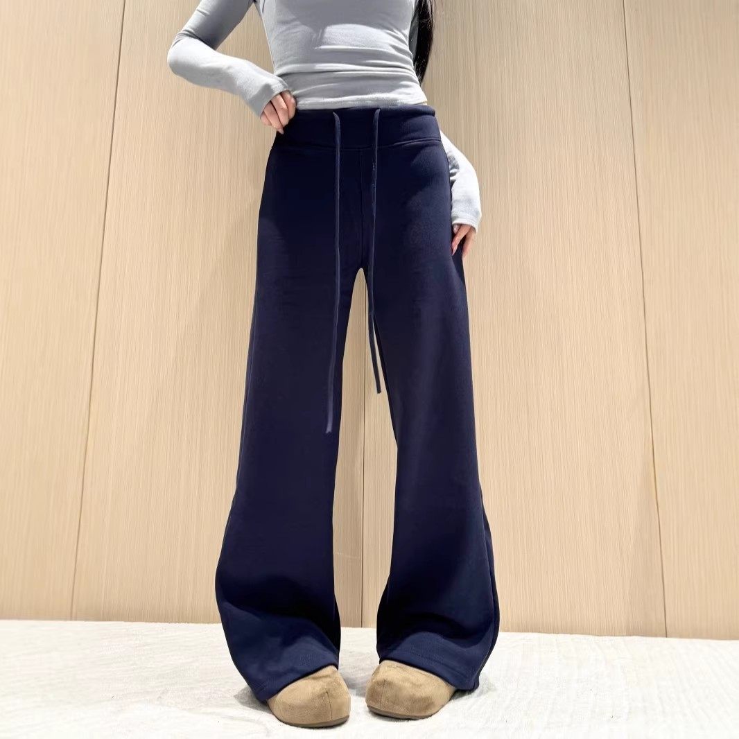 醋酸羊毛藏青色阔腿裤女秋冬2025新款加绒加厚宽松休闲垂感直筒裤,女装/女士精品,休闲裤,淘宝优惠券,粉丝福利购,淘宝优惠卷