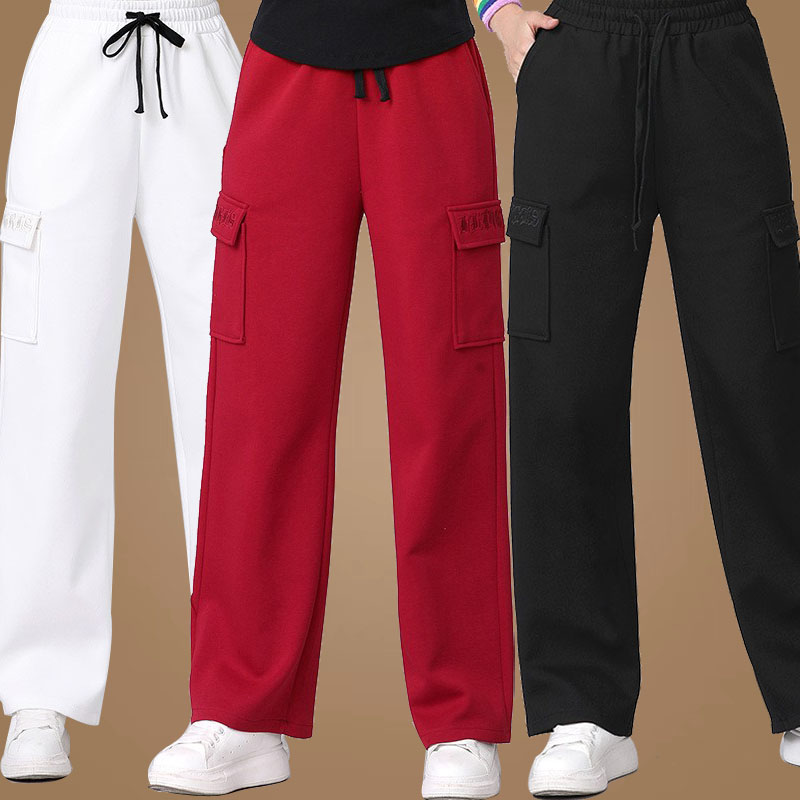 时尚工装裤子广场舞曳步舞跳舞长裤春夏口袋运动裤健身休闲直筒裤