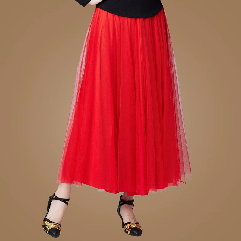 网纱半身裙女中长款大摆裙舞蹈裙新疆舞裙中老年广场舞跳舞裙子女