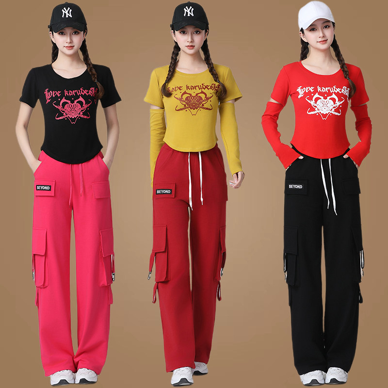 广场舞服装新款运动套装时尚长袖衣变短袖可拆春夏季舞蹈演出服女
