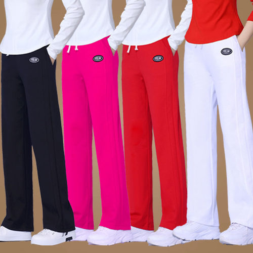 春夏季广场舞裤子白色运动裤女直筒裤宽松跳舞跳操裤健身舞蹈长裤